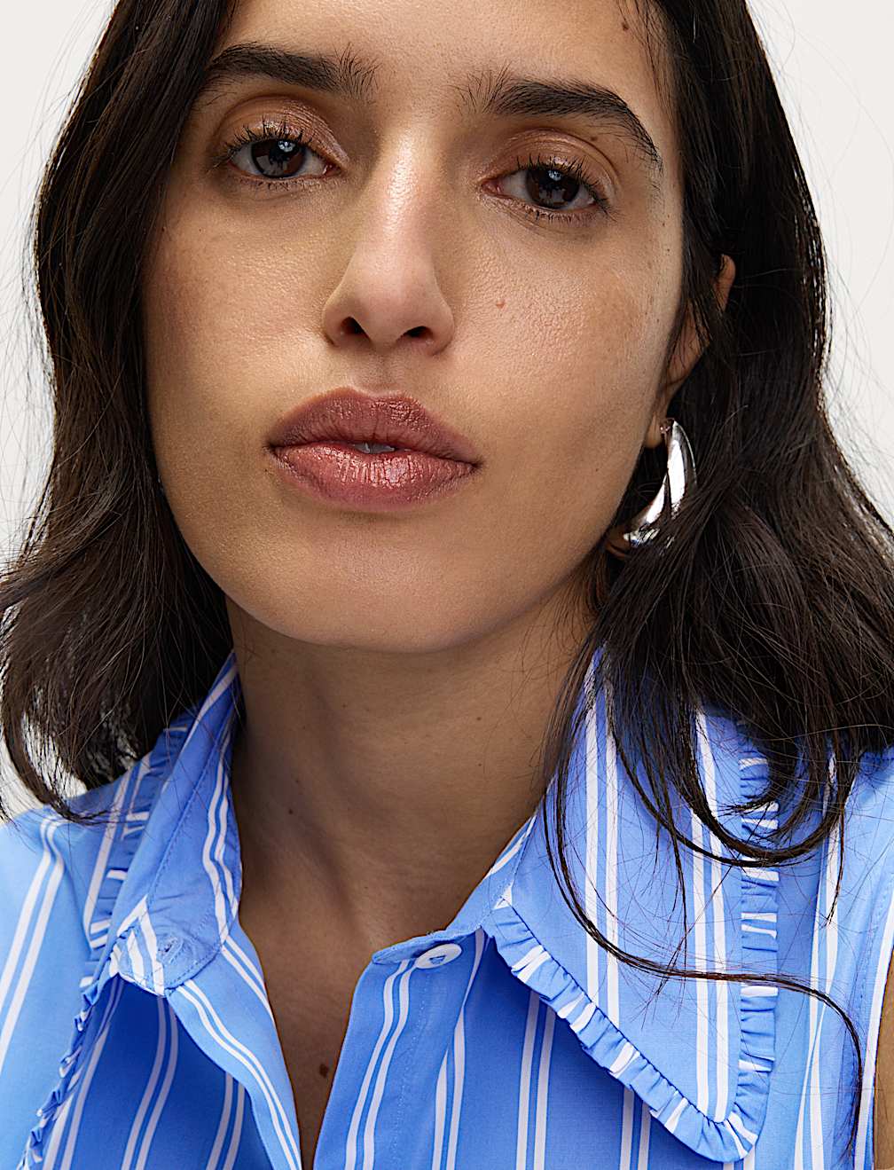 Striped Frill Detail Collared Shirt