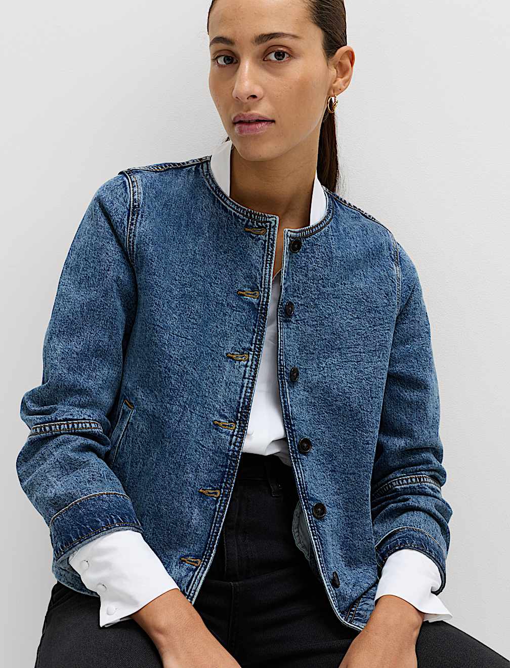 Denim Collarless Jacket