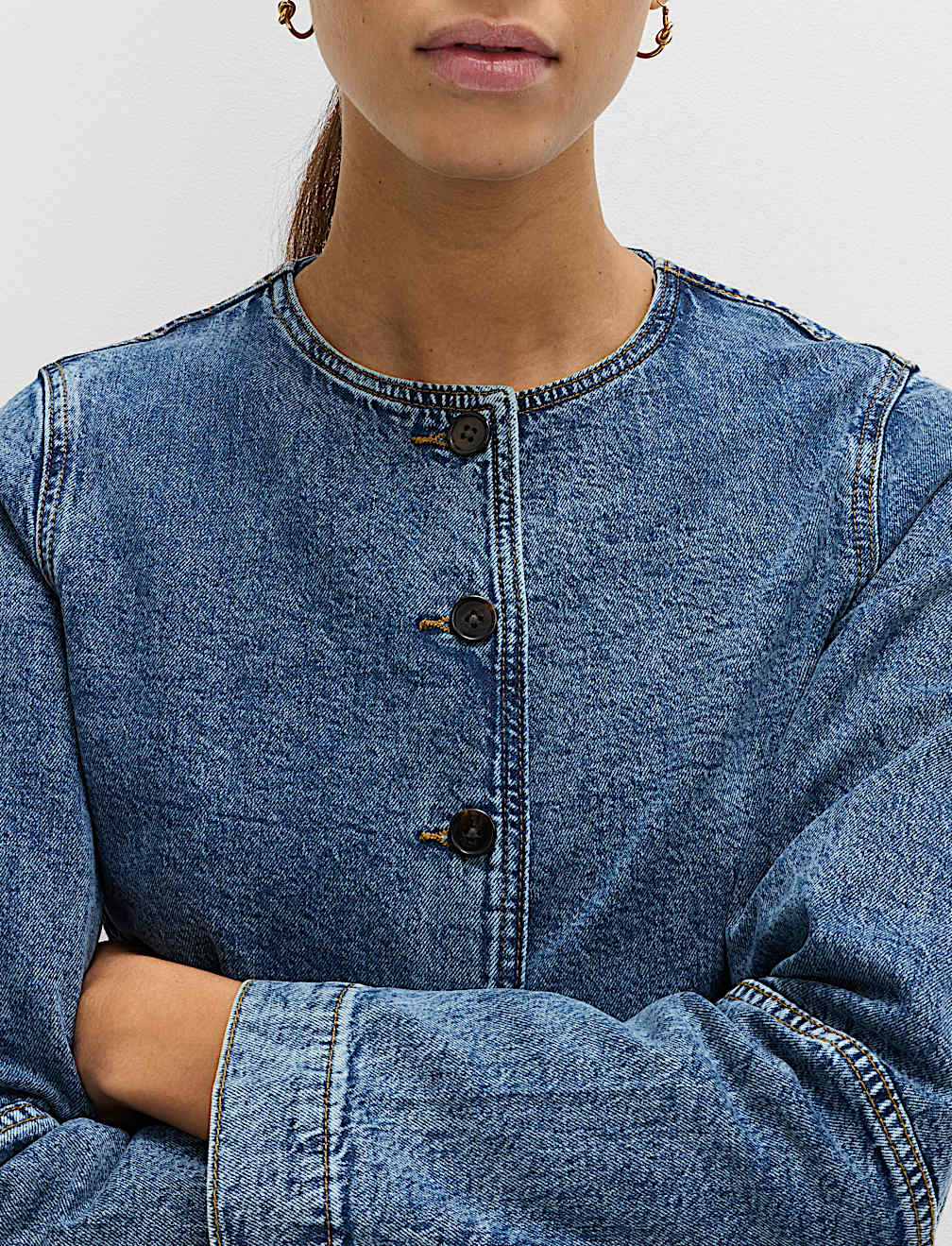 Denim Collarless Jacket