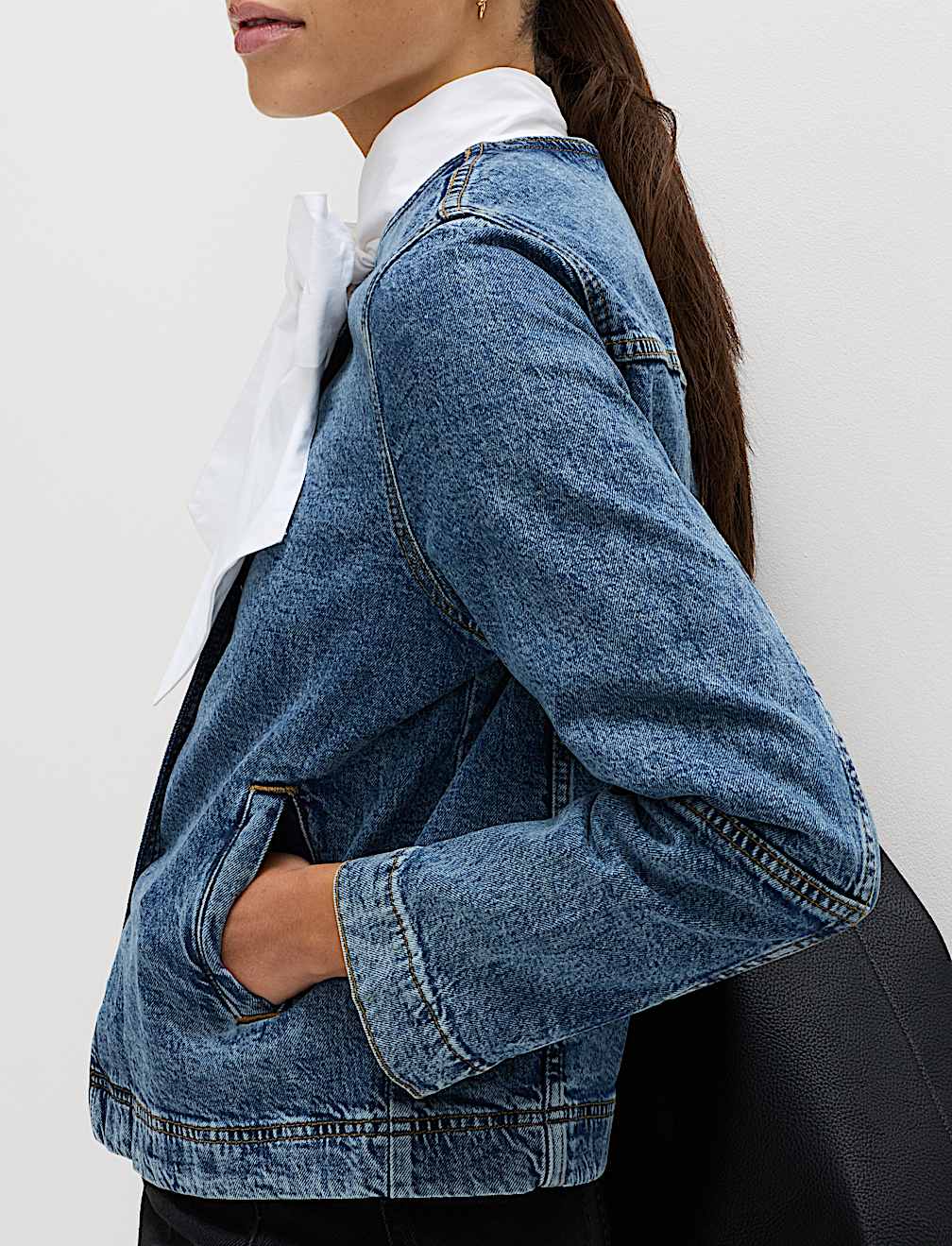 Denim Collarless Jacket