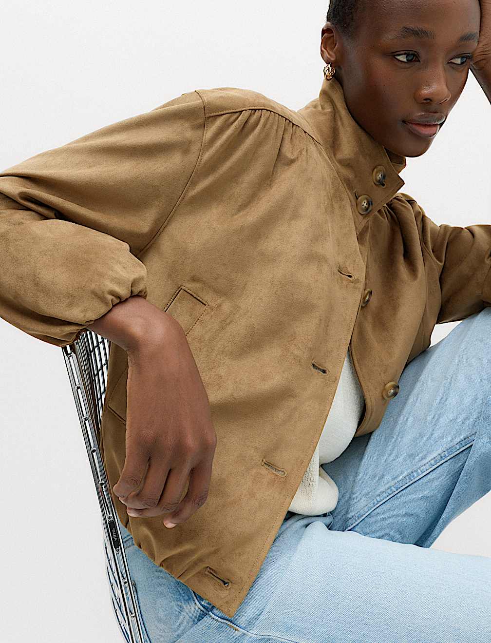 Suedette Funnel Neck Short Jacket