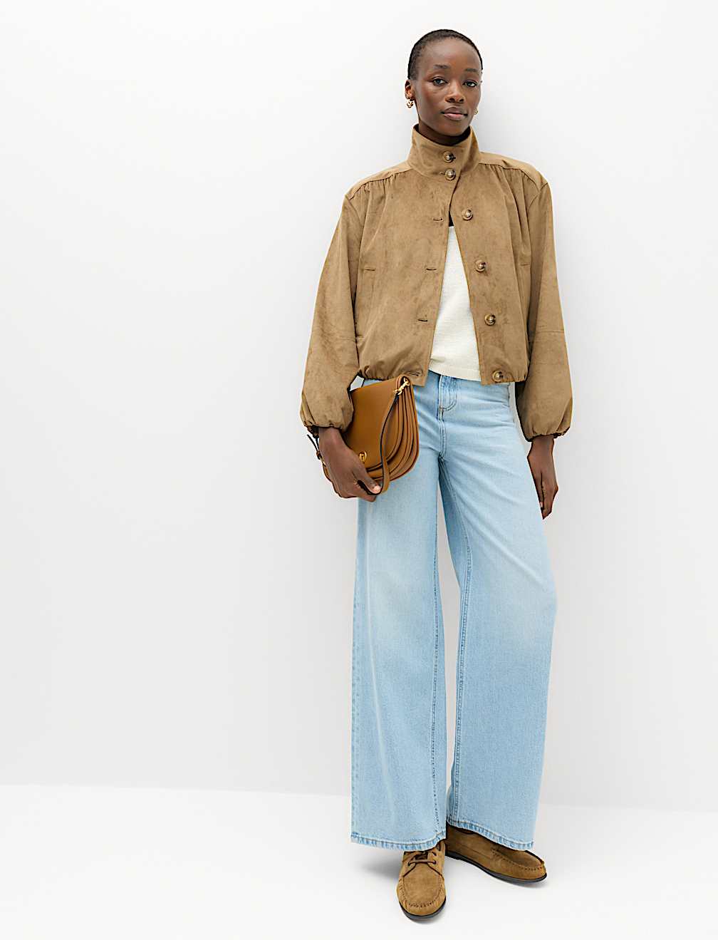 Suedette Funnel Neck Short Jacket