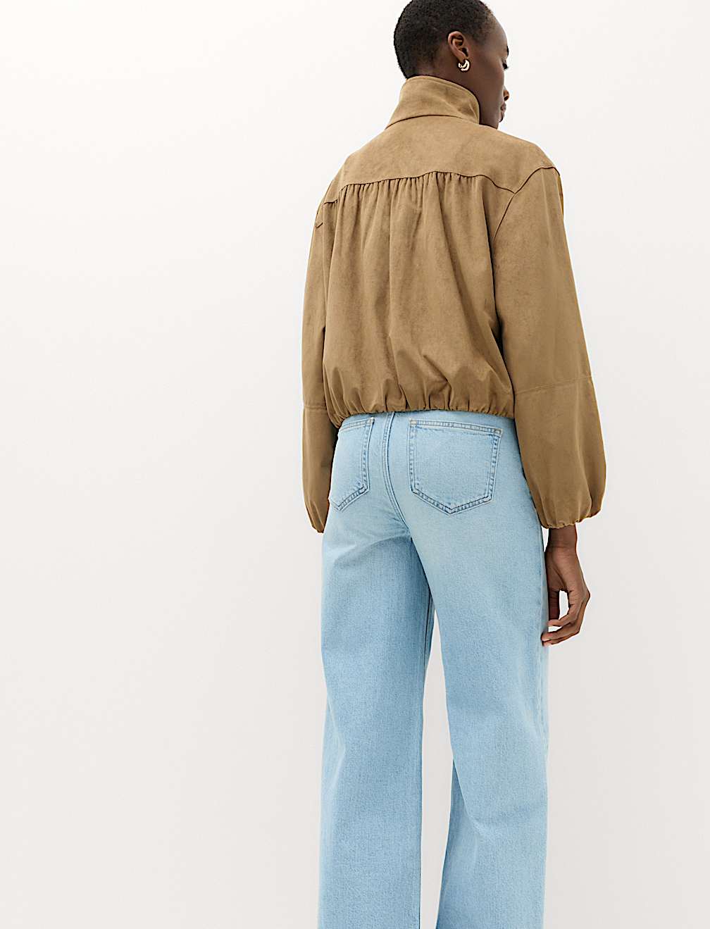 Suedette Funnel Neck Short Jacket