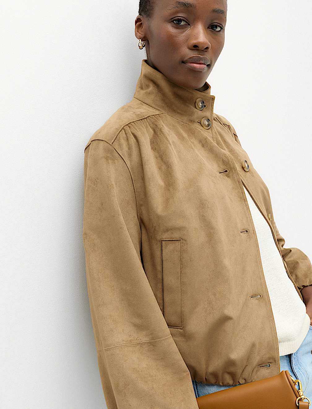 Suedette Funnel Neck Short Jacket