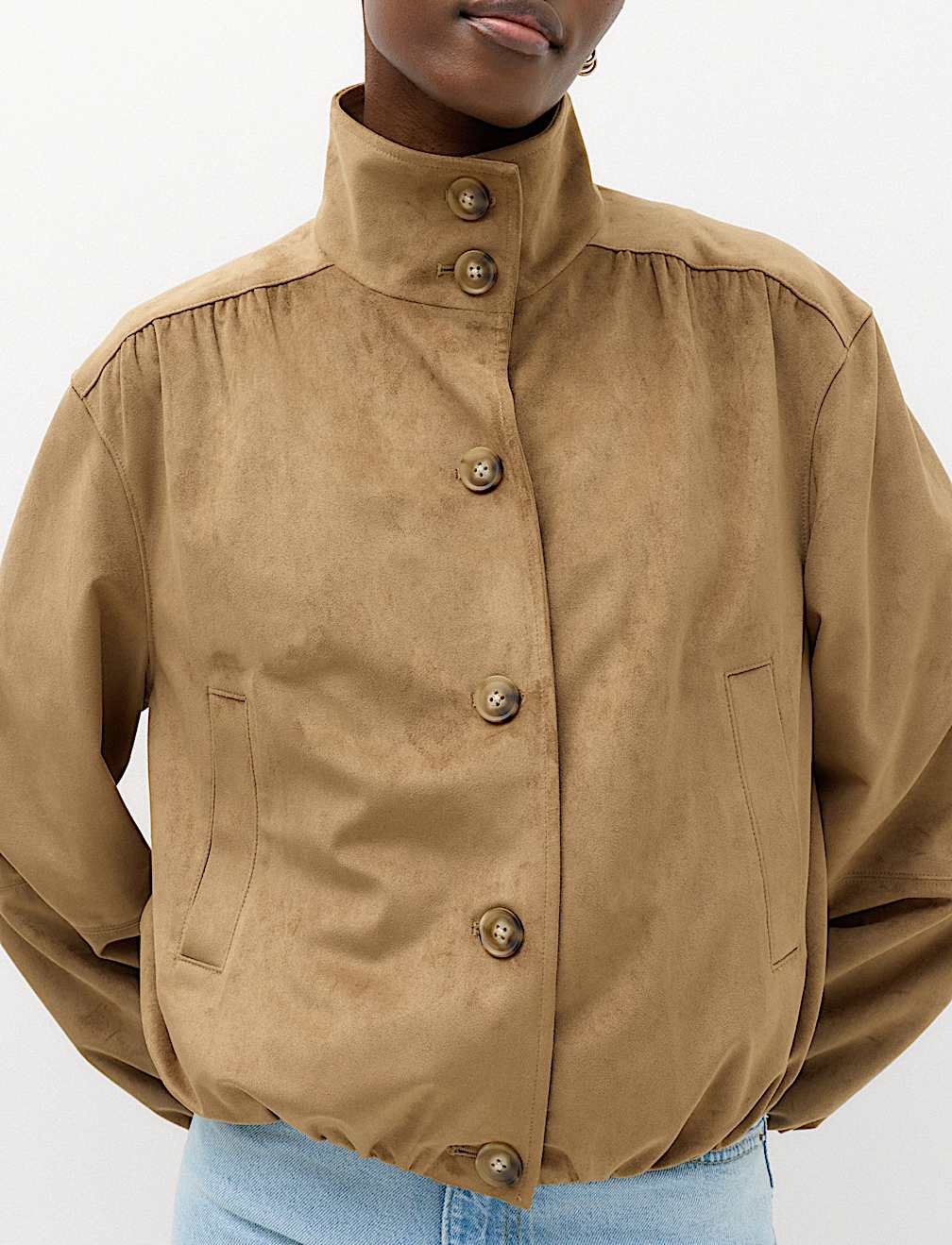 Suedette Funnel Neck Short Jacket