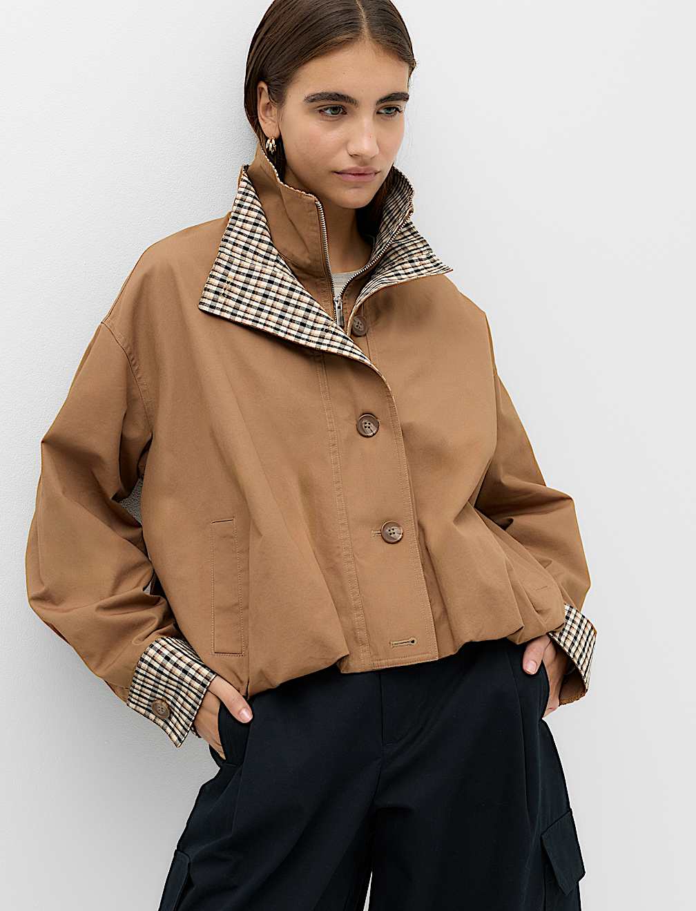 Check Contrast Bomber Jacket