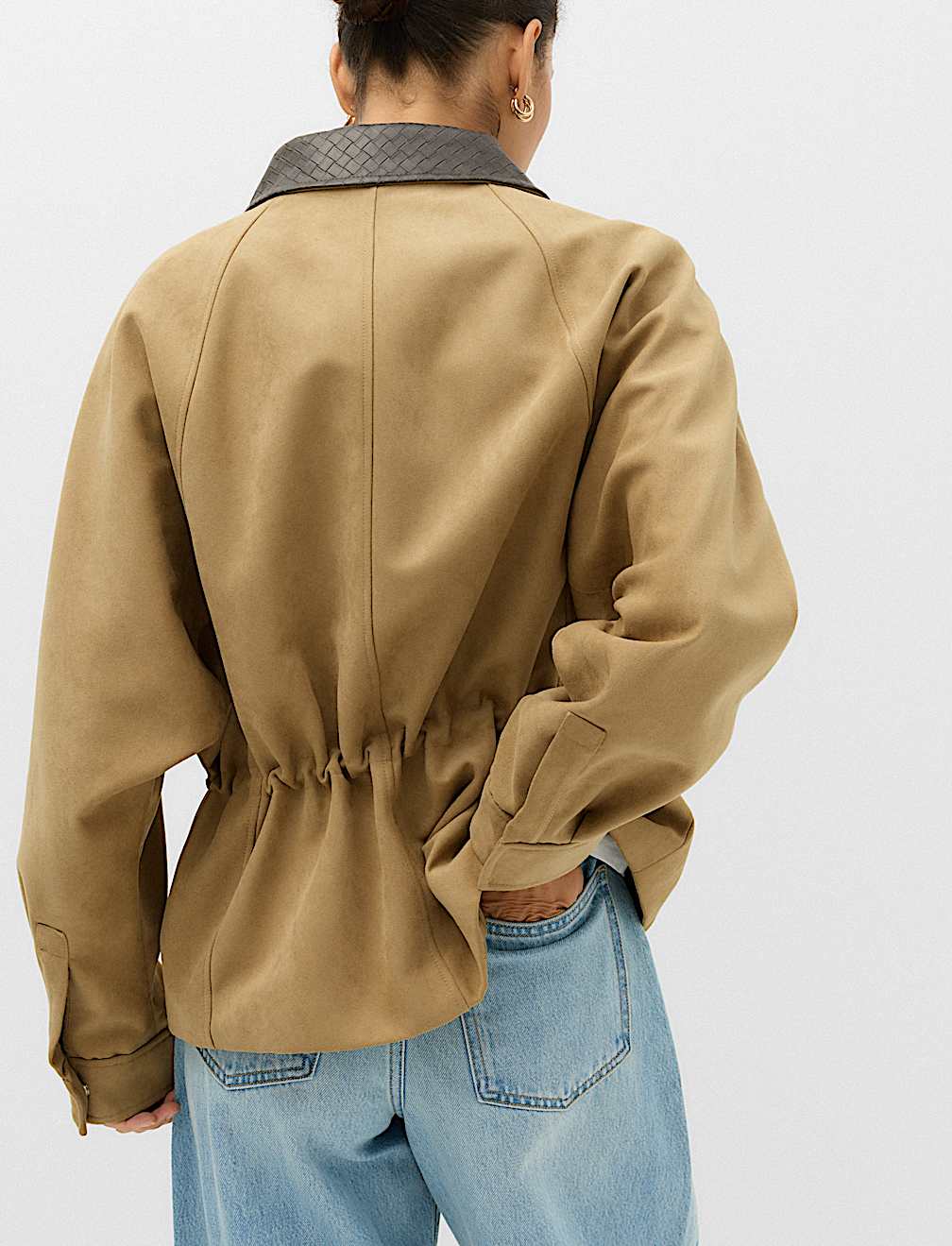 Suedette Collared Peplum Utility Jacket