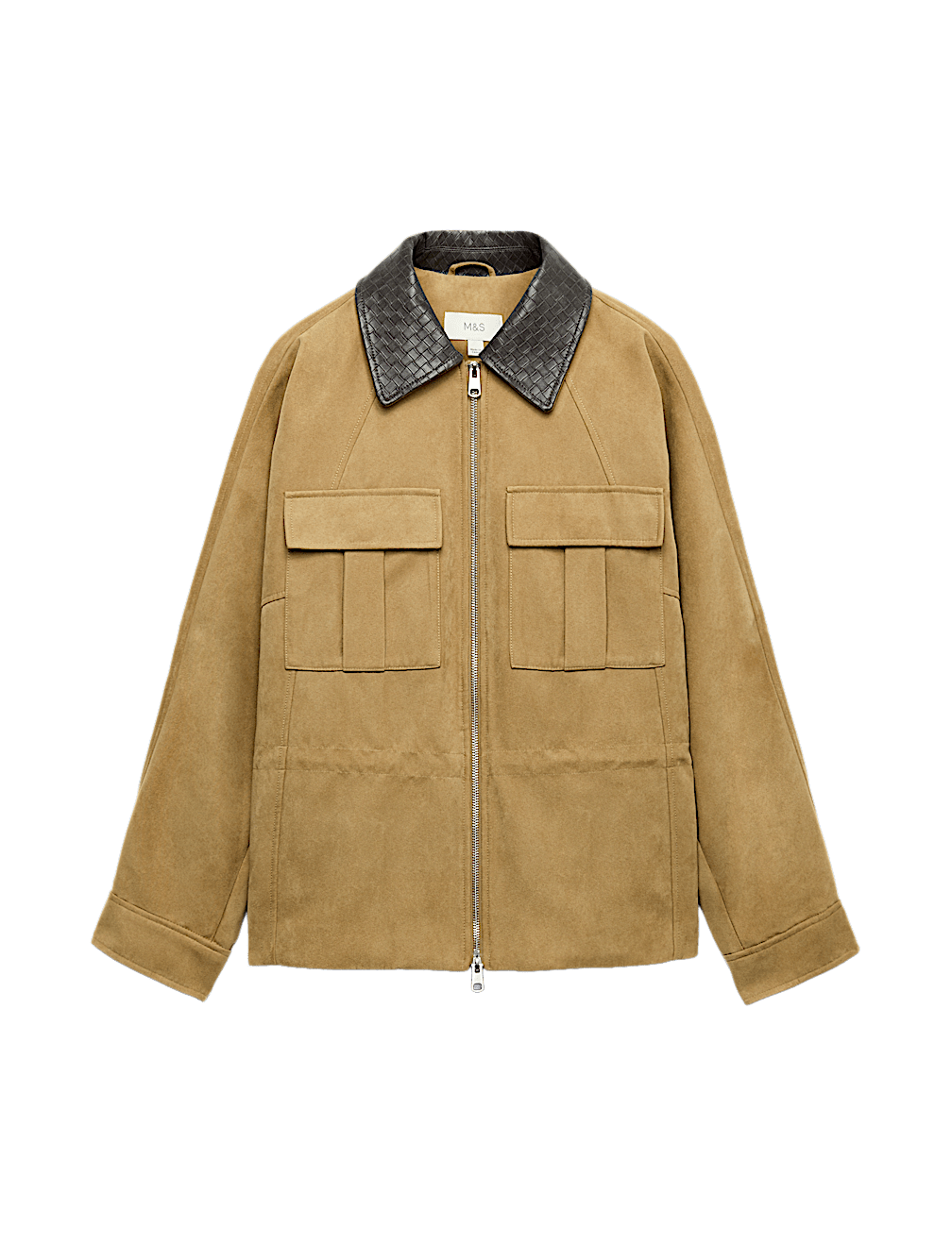 Suedette Collared Peplum Utility Jacket