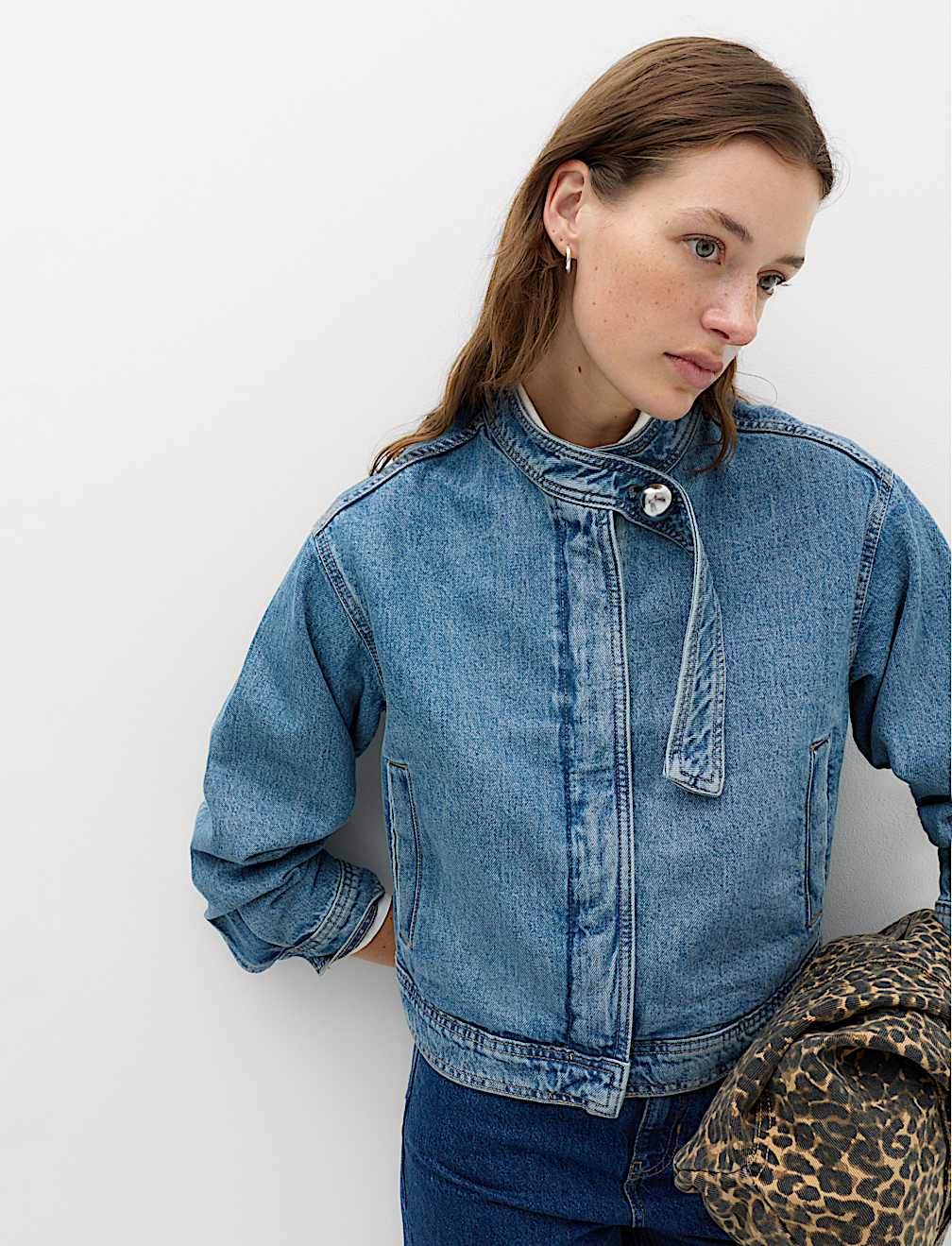 Denim Funnel Neck Short Jacket