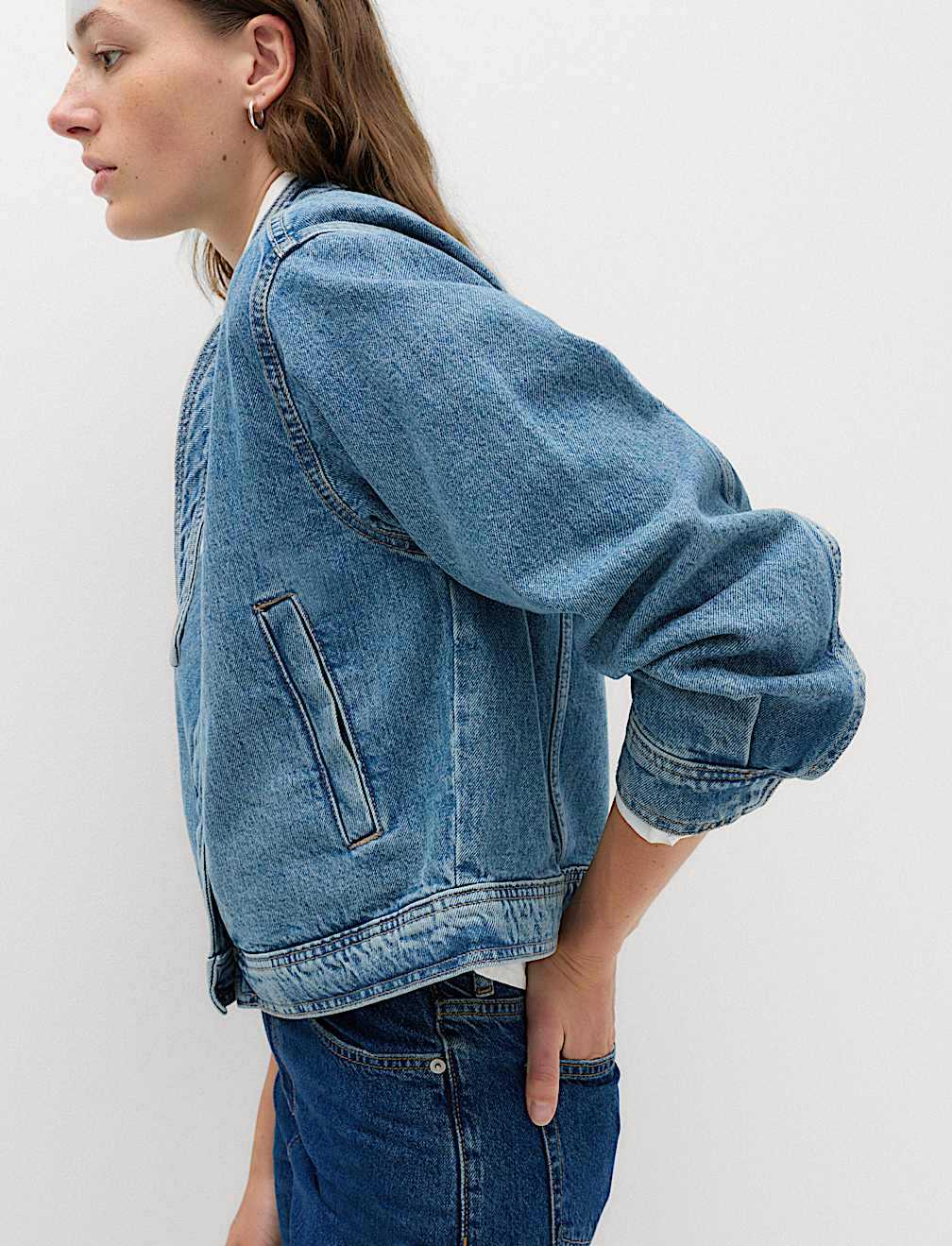 Denim Funnel Neck Short Jacket