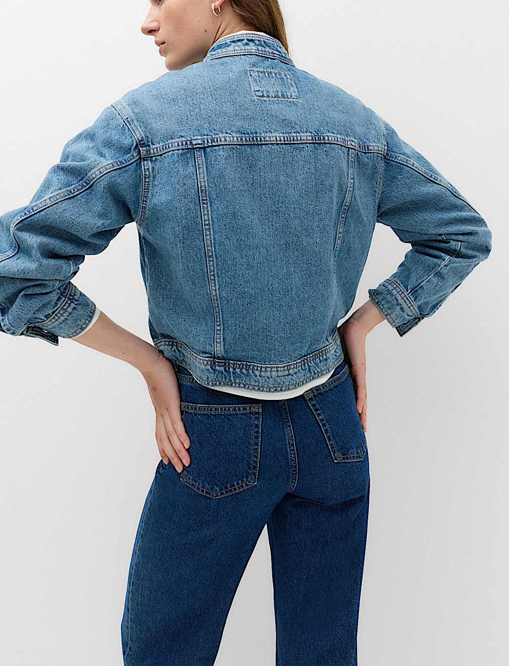 Denim Funnel Neck Short Jacket