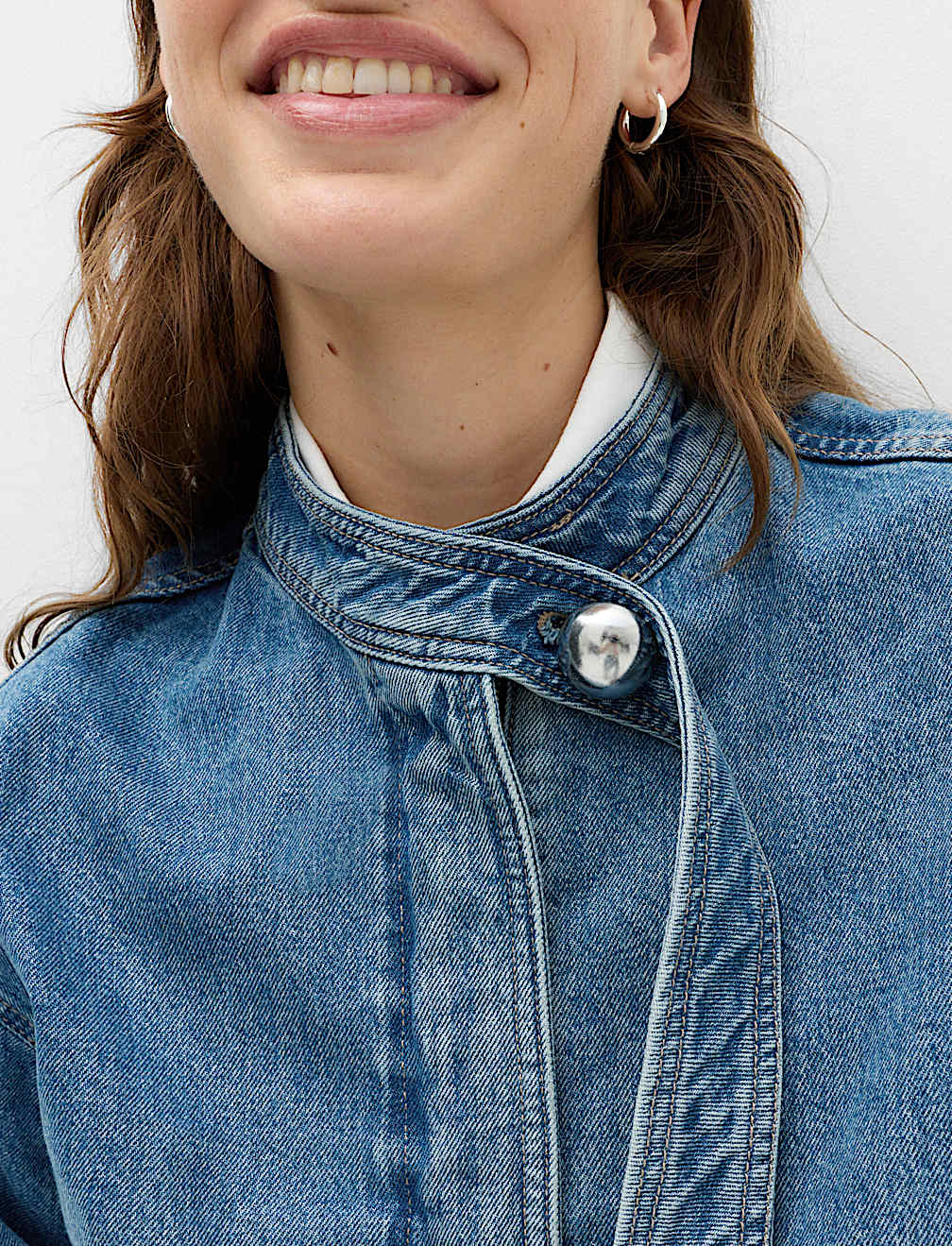 Denim Funnel Neck Short Jacket