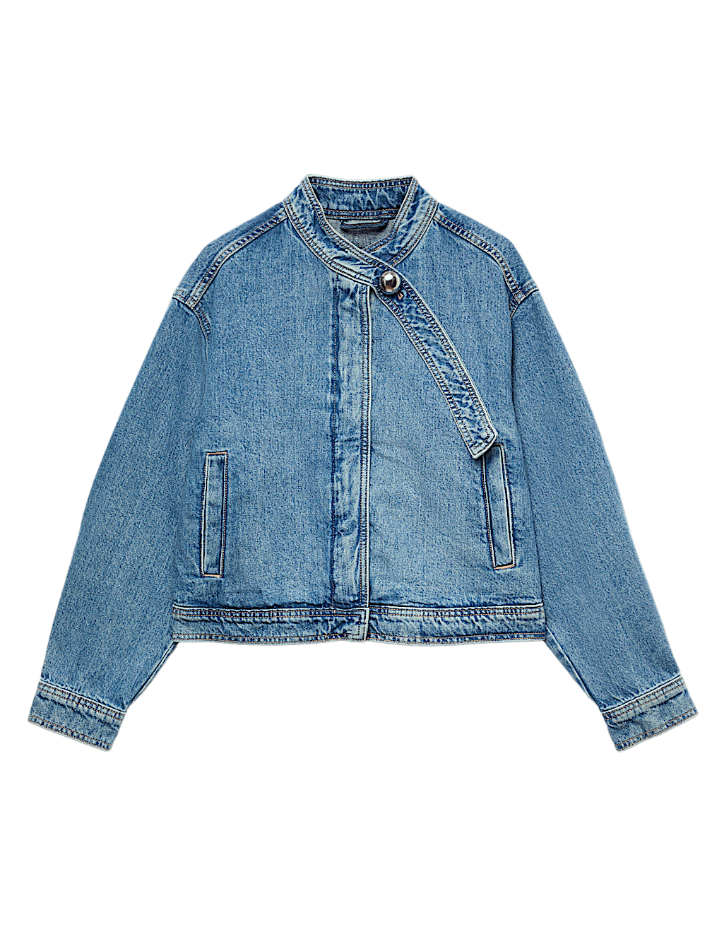 Denim Funnel Neck Short Jacket
