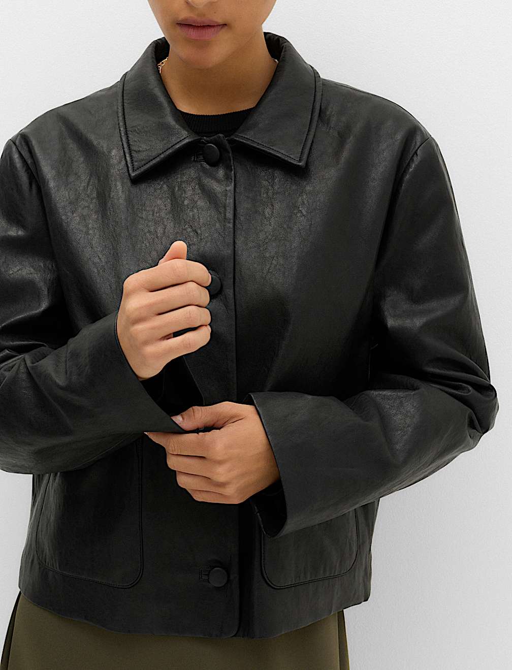 Faux Leather Padded Short Jacket