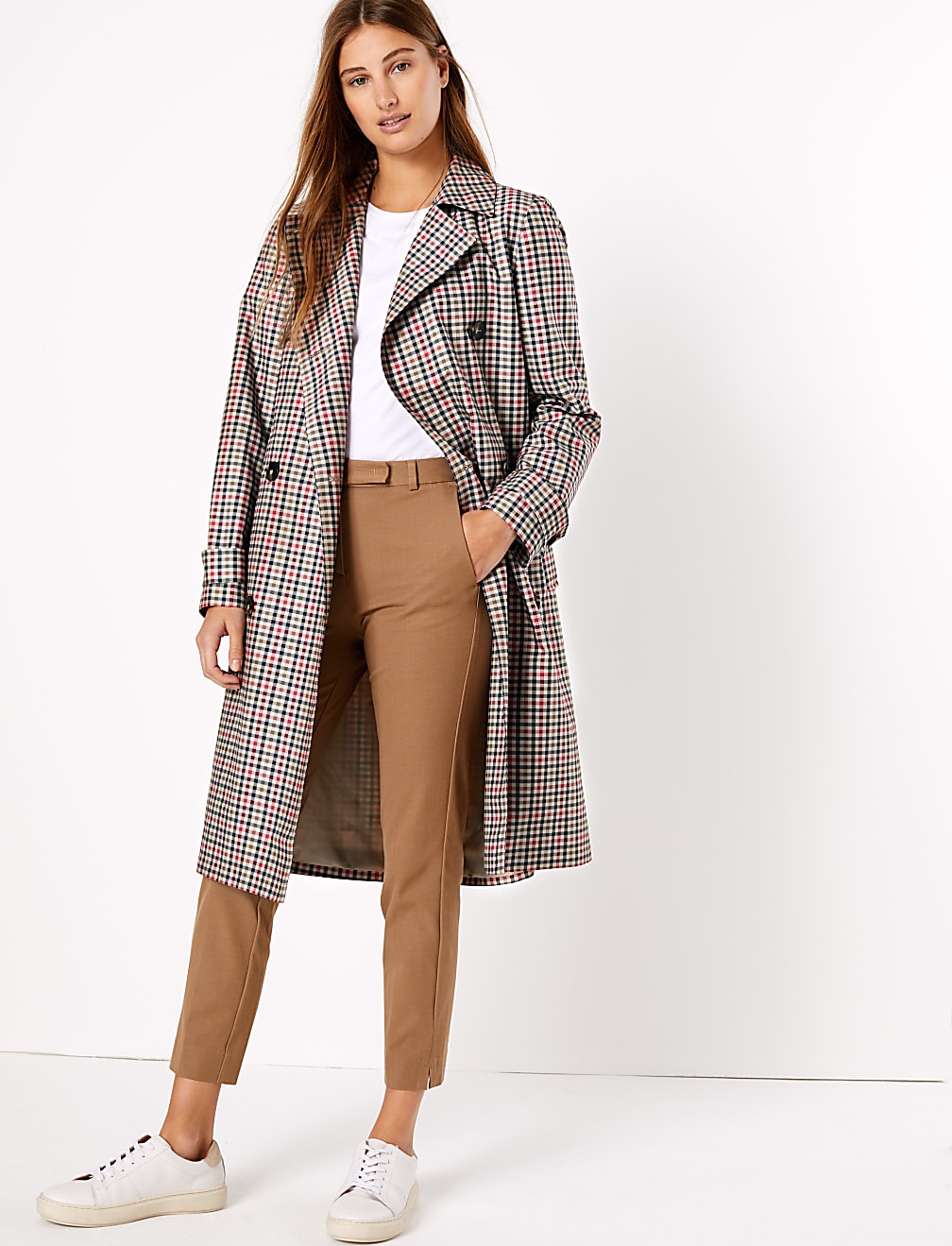 Checked Double Breasted Trench Coat