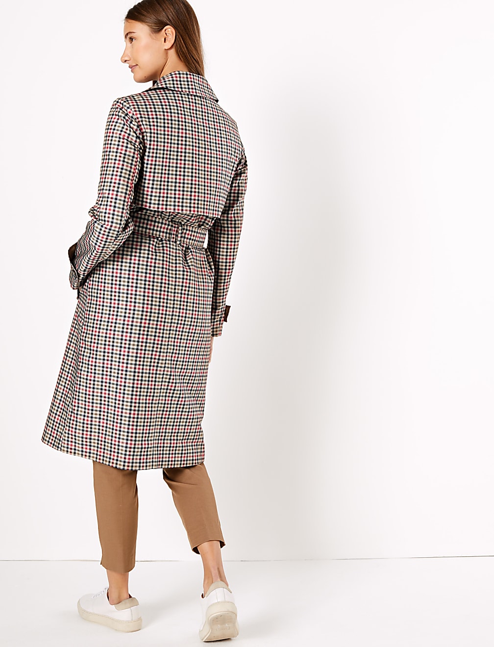 Checked Double Breasted Trench Coat