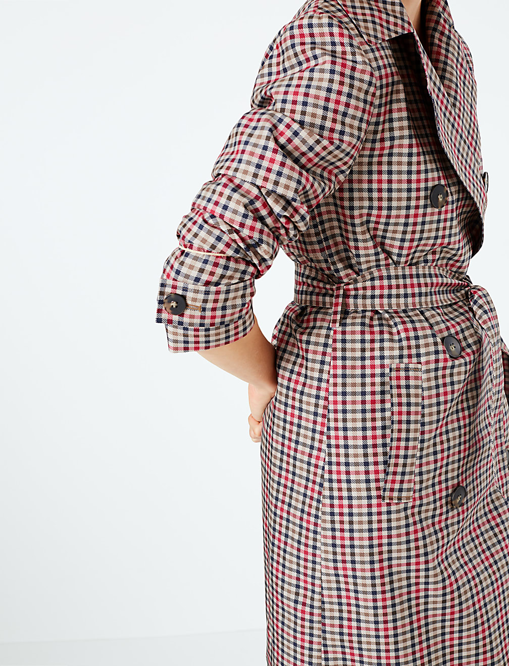 Checked Double Breasted Trench Coat