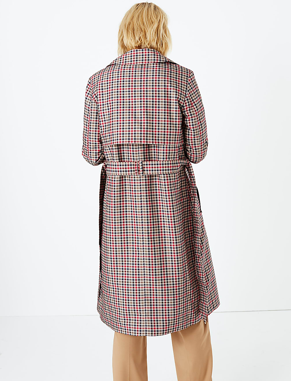 Checked Double Breasted Trench Coat