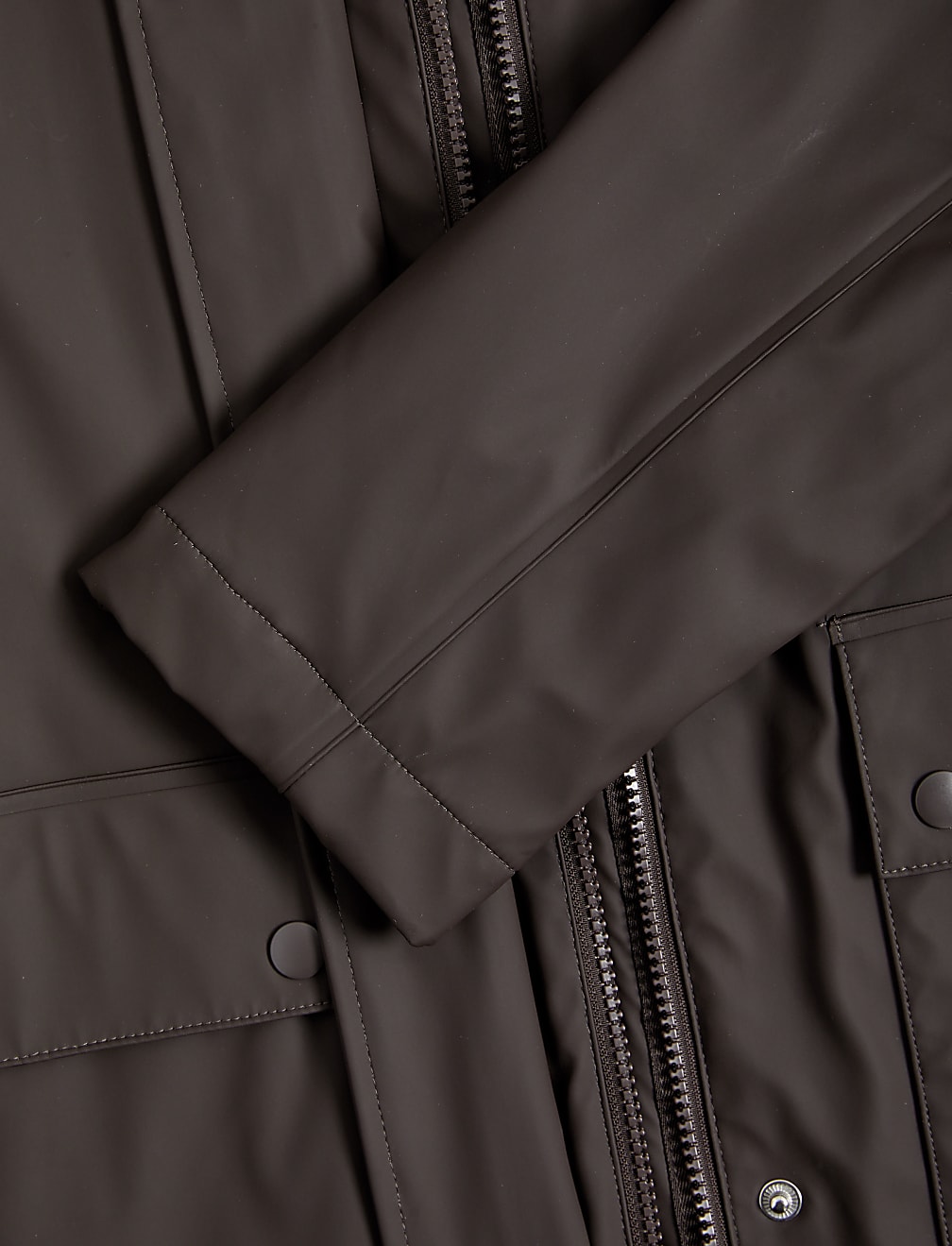 Rubber Hooded Funnel Neck Raincoat