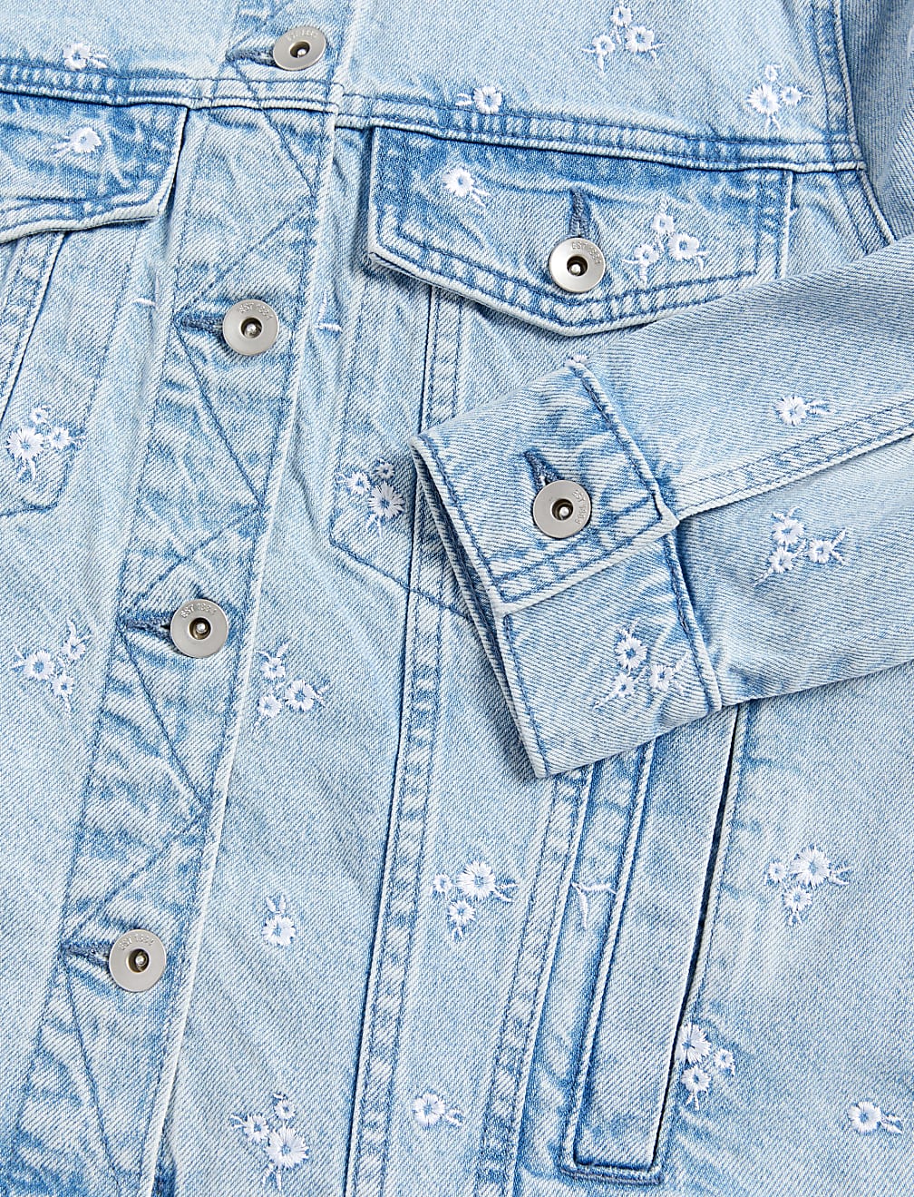 Pure Cotton Denim Floral Embroidered Jacket