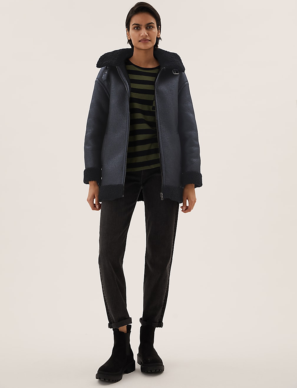 Faux Shearling Hooded Aviator Jacket