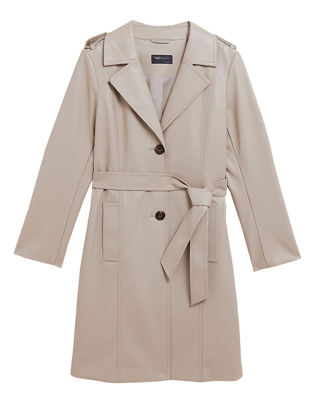Faux Leather Belted Trench Coat