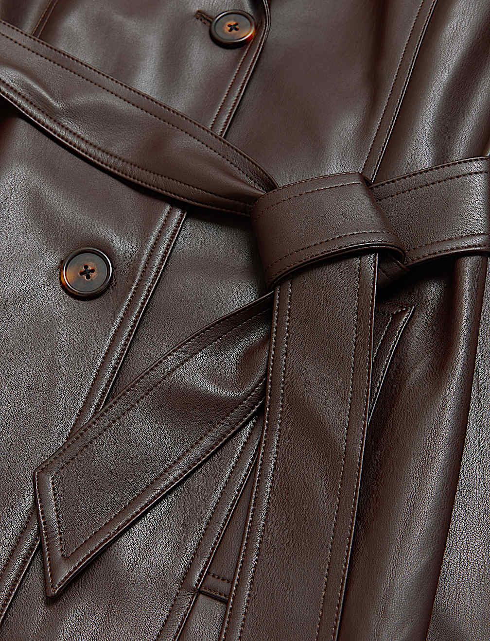 Faux Leather Belted Trench Coat