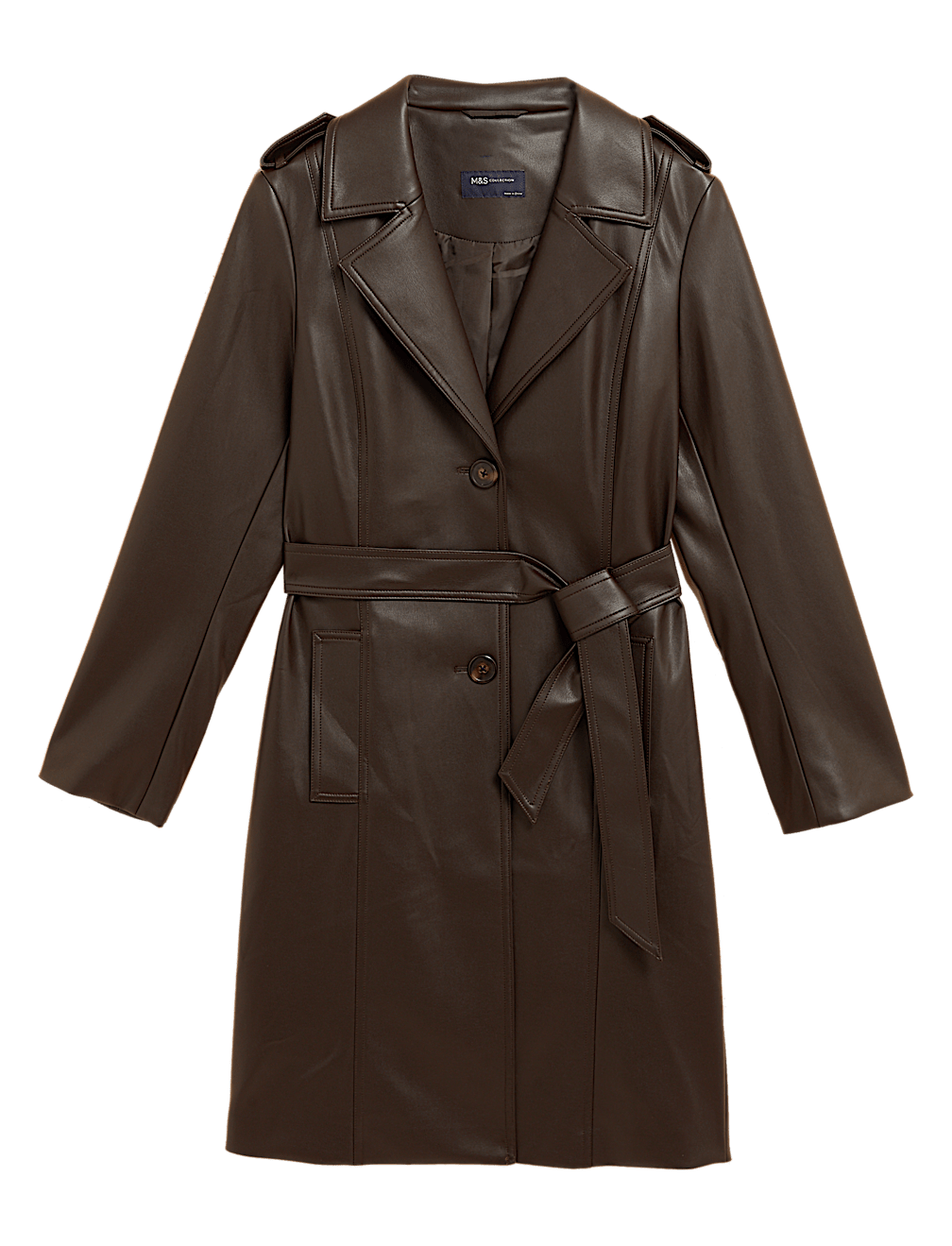 Faux Leather Belted Trench Coat