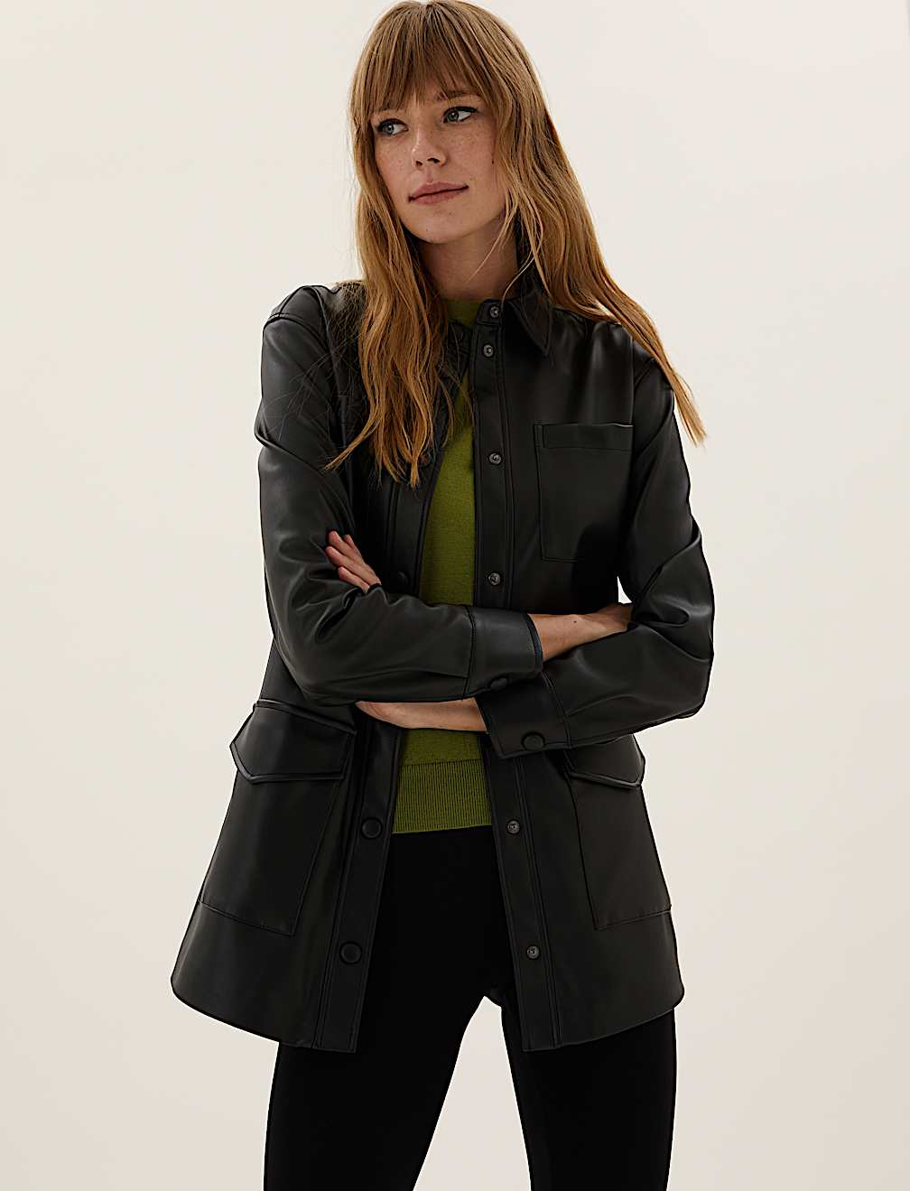 Faux Leather Belted Shacket