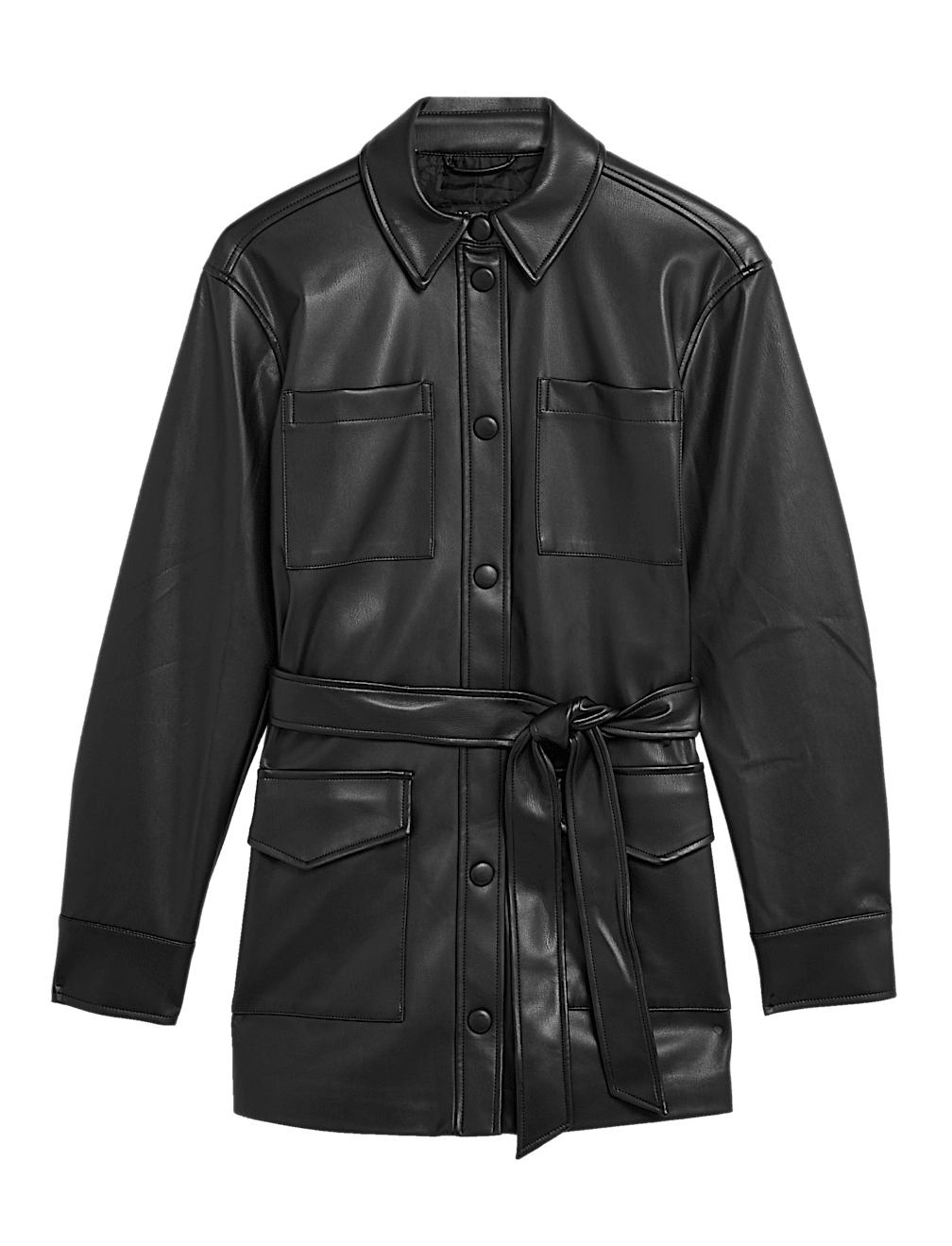 Faux Leather Belted Shacket