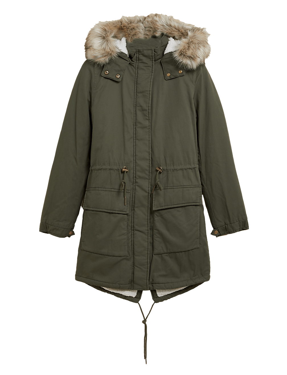 Pure Cotton Hooded Borg Lined Parka Coat