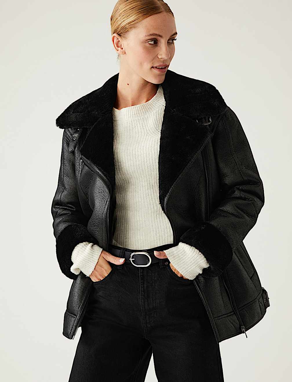 Faux Shearling Aviator Jacket