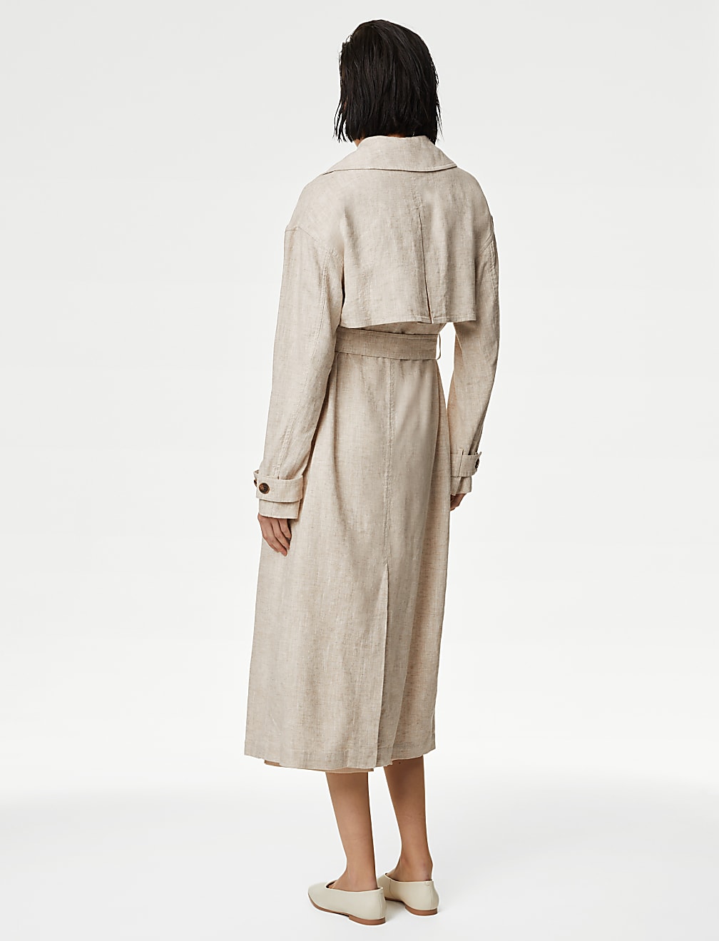 Linen Blend Longline Trench Coat