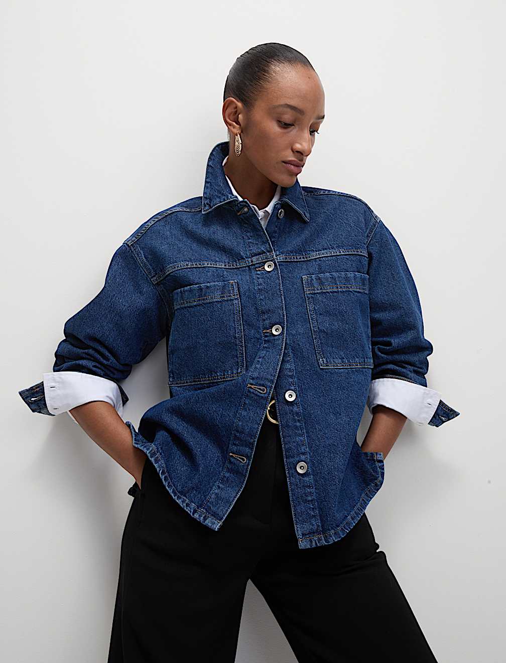 Pure Cotton Denim Relaxed Shacket