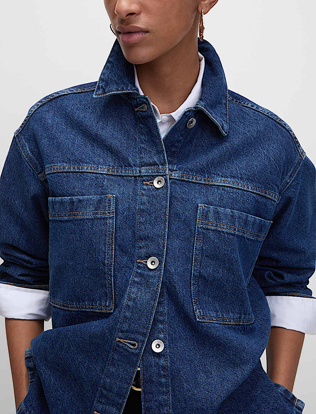 Pure Cotton Denim Relaxed Shacket