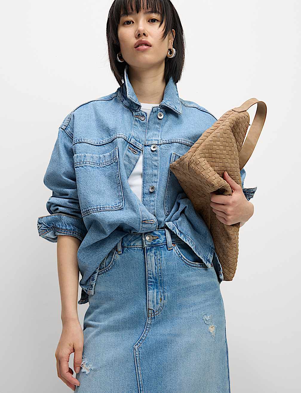 Pure Cotton Denim Relaxed Shacket