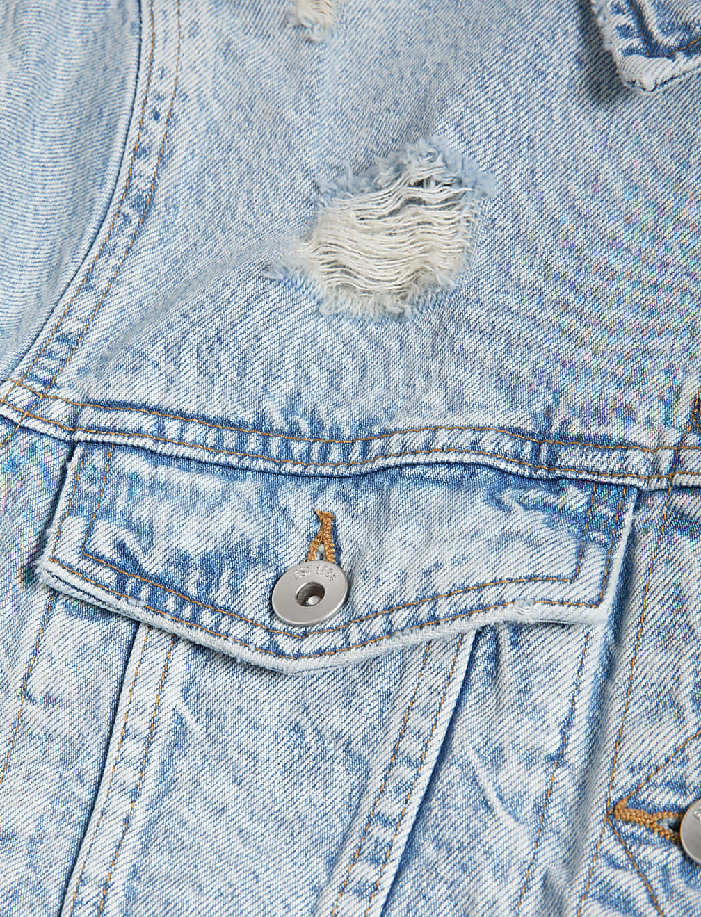 Denim Distressed Collared Jacket