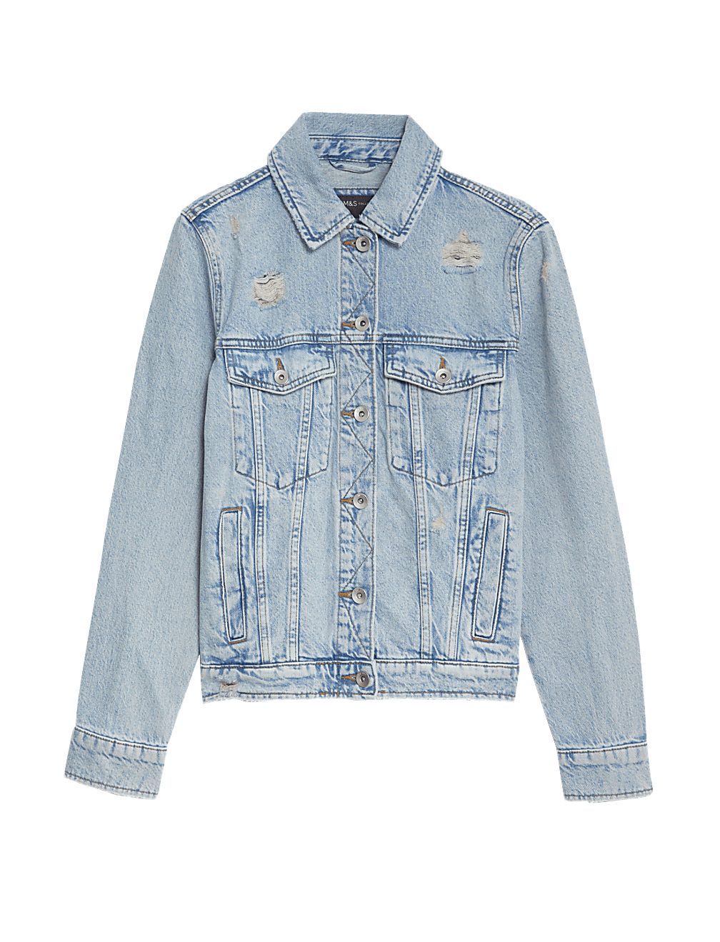 Denim Distressed Collared Jacket