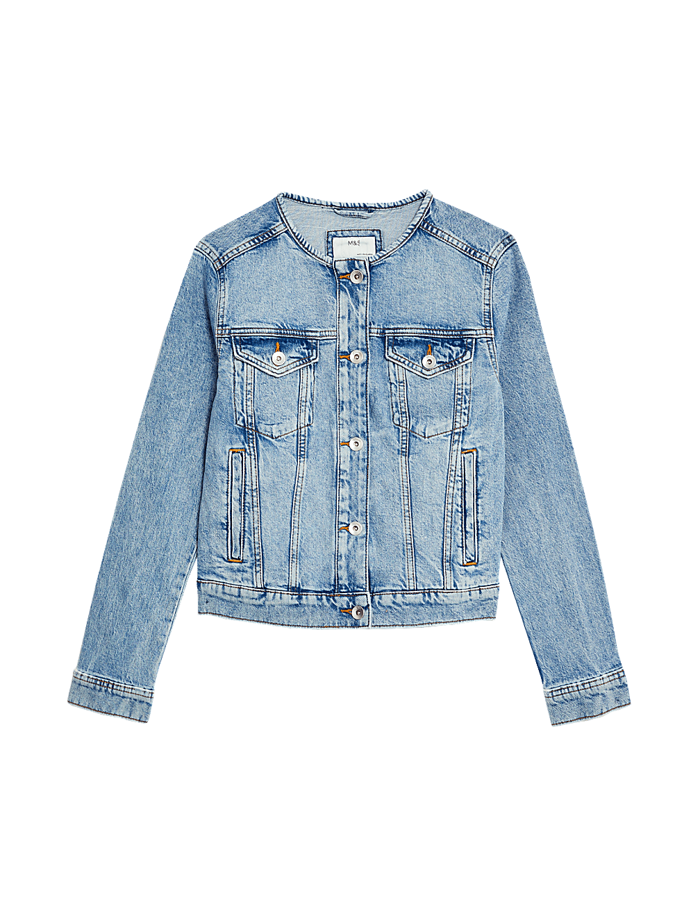 Cotton Rich Collarless Denim Jacket