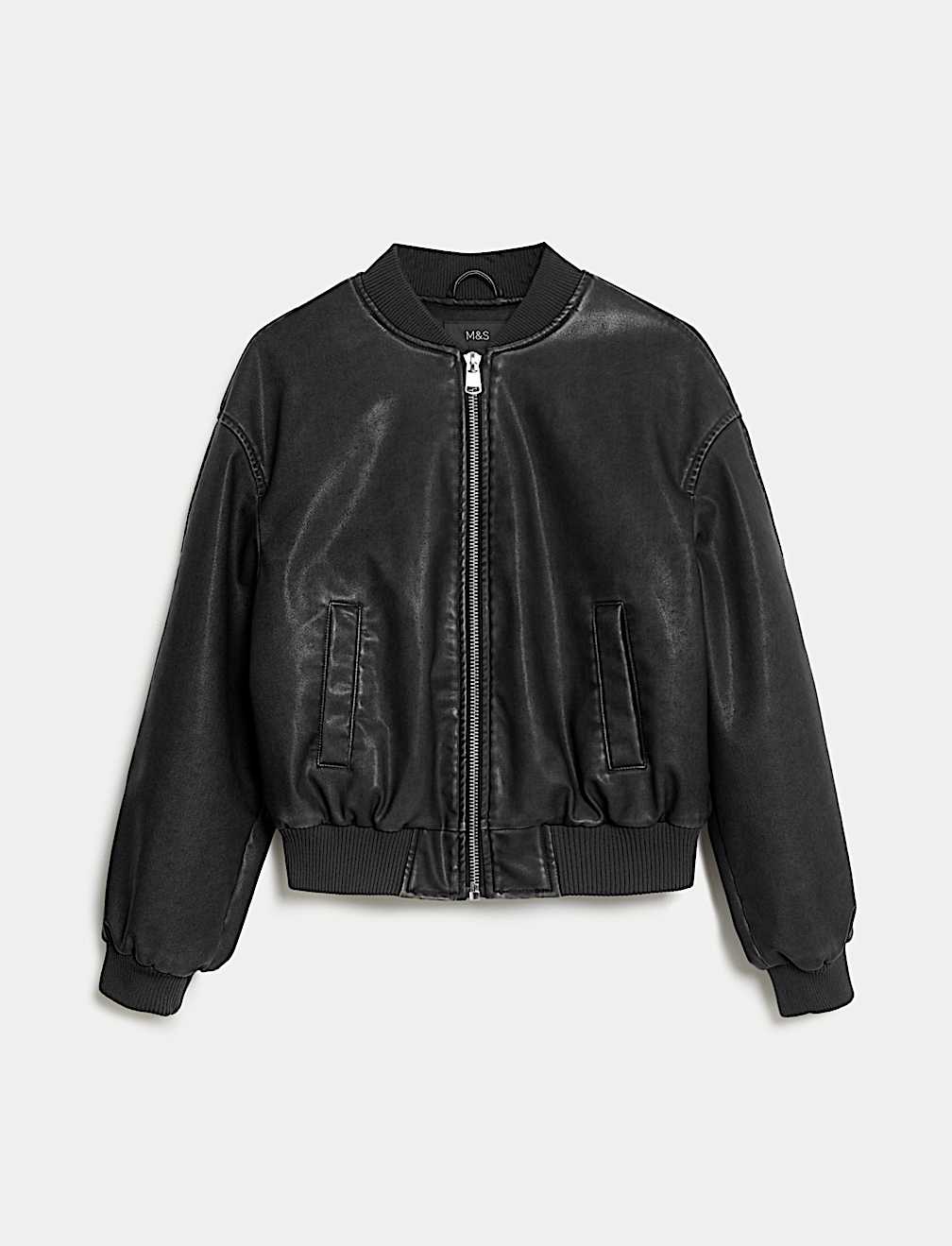Faux Leather Aged Bomber Jacket
