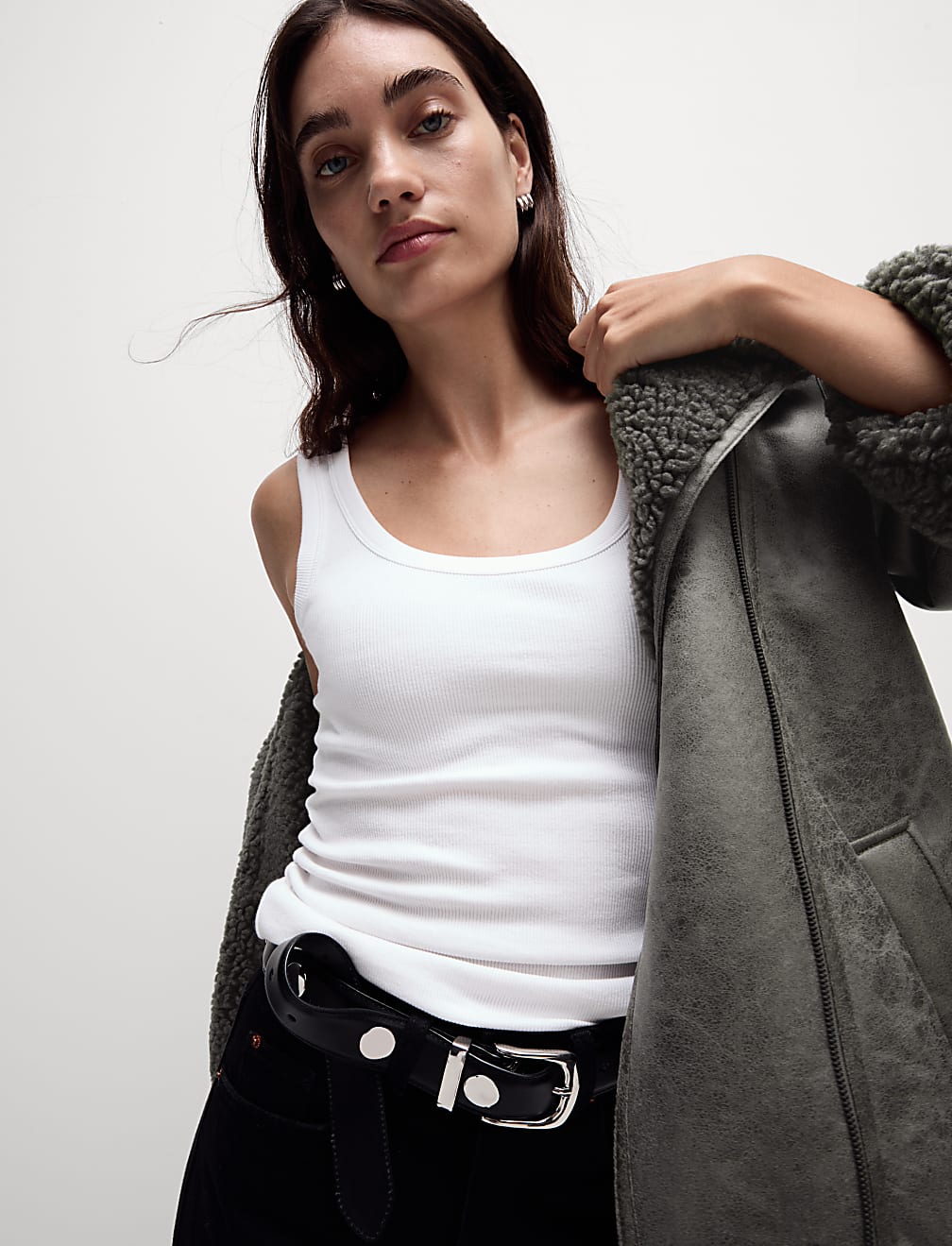Faux Shearling Borg Lined Aviator Jacket