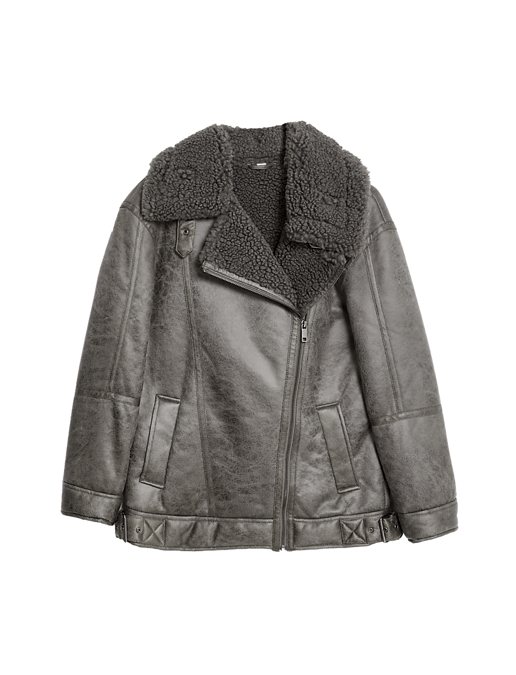 Faux Shearling Borg Lined Aviator Jacket