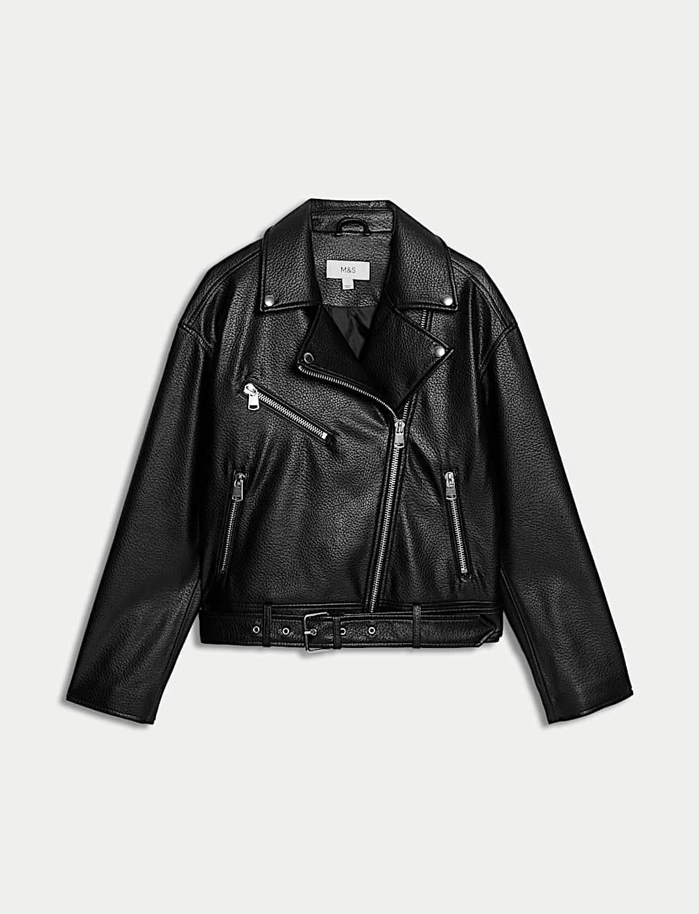 Faux Leather Textured Biker Jacket
