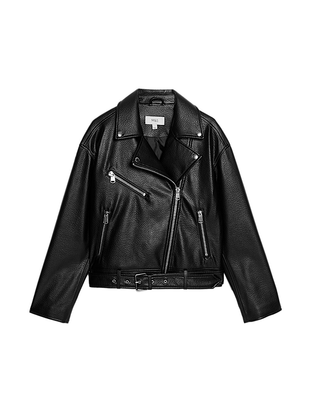 Faux Leather Textured Biker Jacket