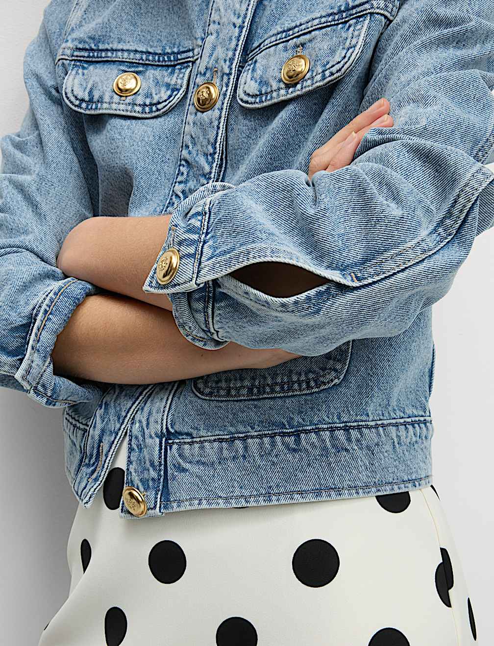 Denim Collarless Short Jacket