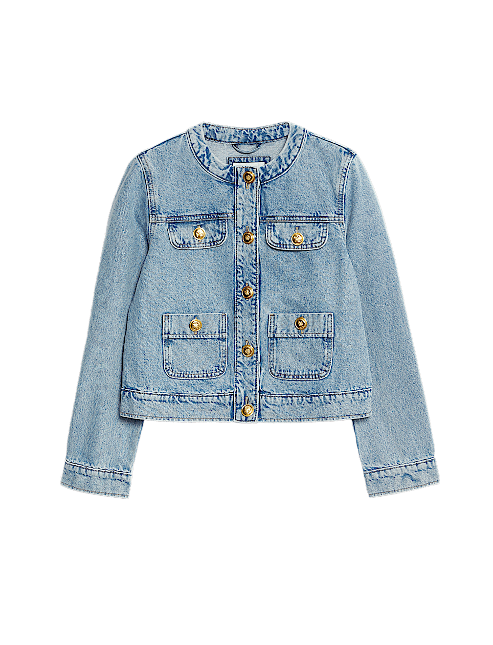 Denim Collarless Short Jacket
