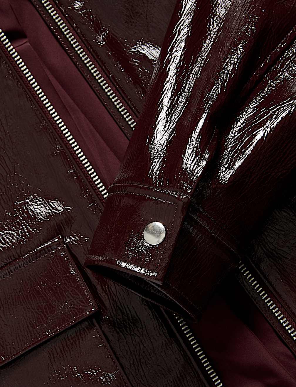 Faux Leather Lacquered Harrington Jacket