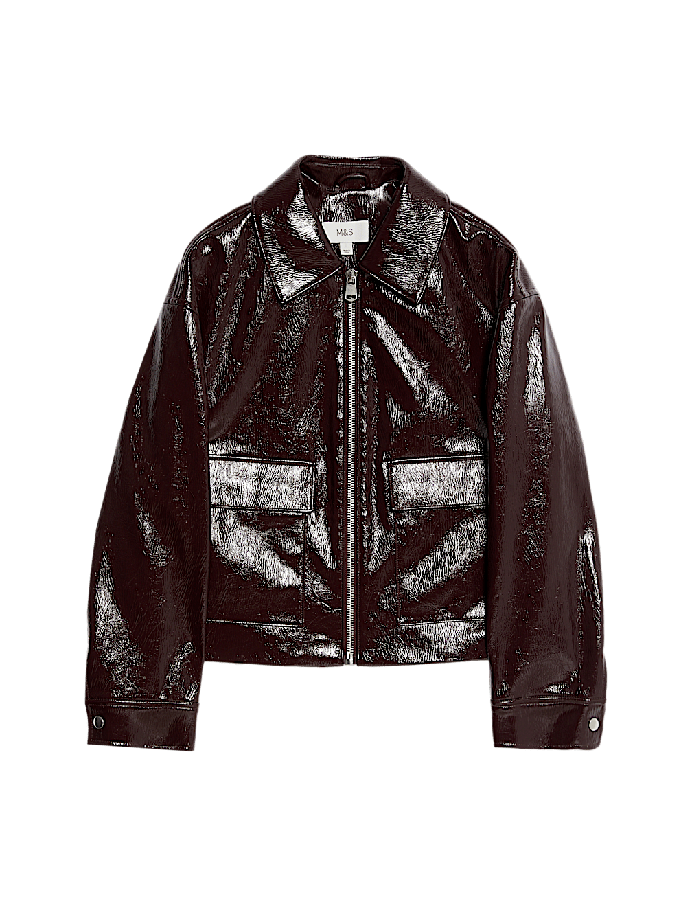 Faux Leather Lacquered Harrington Jacket