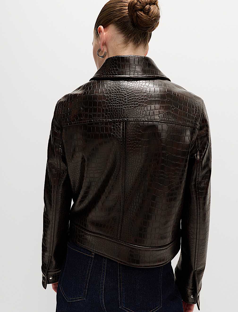 Faux Leather Croc Harrington Jacket