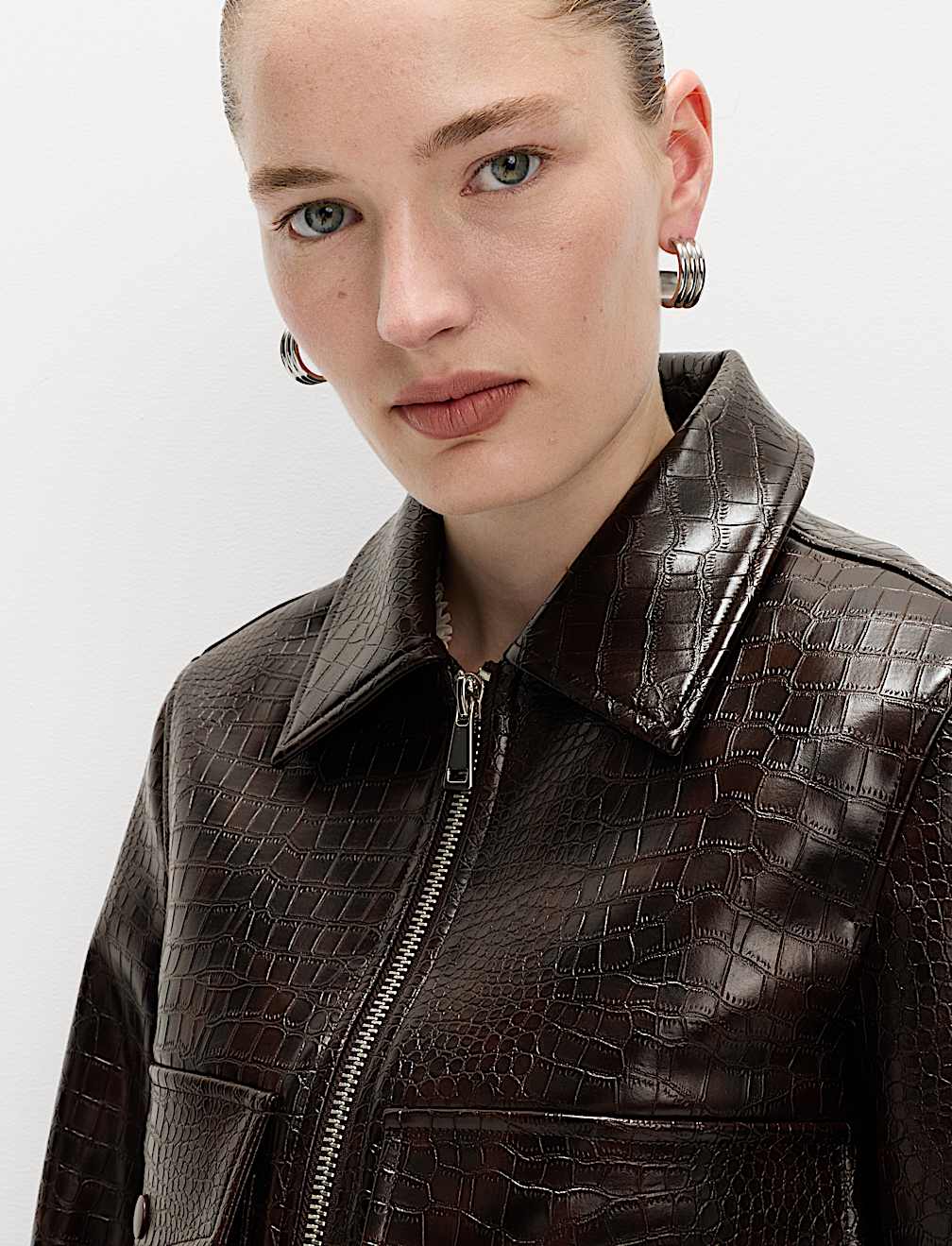 Faux Leather Croc Harrington Jacket